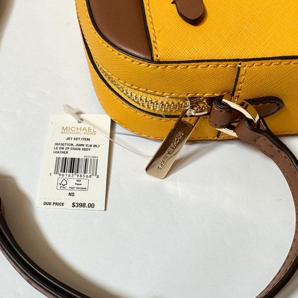 Michael Kors Jet Set East West Chain Shoulder Crossbody Bag Jasmine Yellow/Brown - Picture 9 of 9